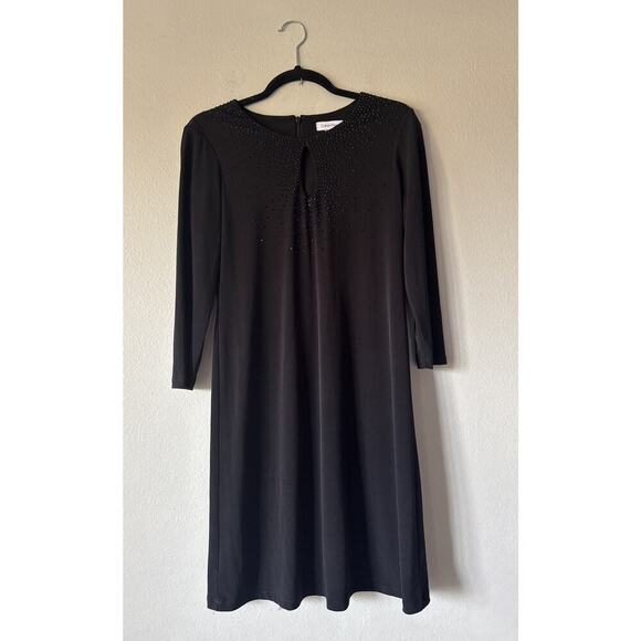Calvin Klein Women’s Size 4 Black Beaded Evening Dress 3/4 Sleeve Keyhole Glam - Picture 1 of 8